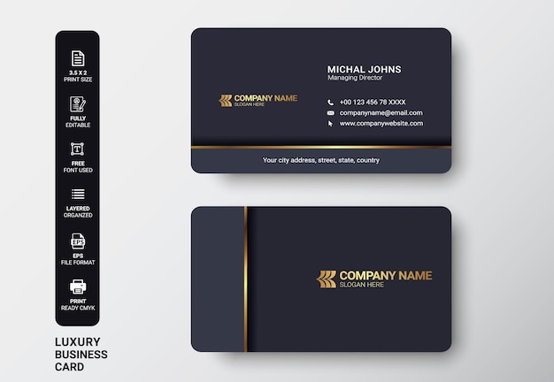 Minimal luxury Clean black and Modern Double sided business card print template