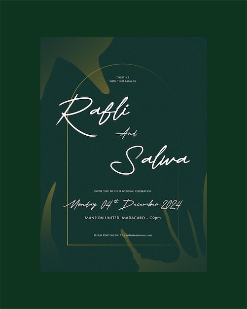 Minimal and Luxury Wedding Invitation green and gold color with water color style