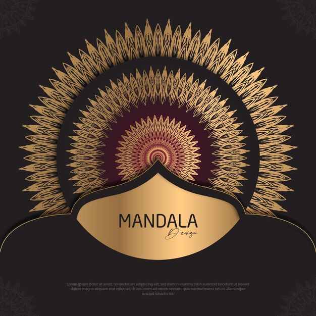 Minimal Mandala design round luxury design golden brush text