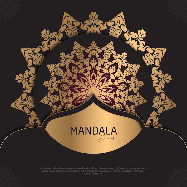 Minimal Mandala design round luxury design golden brush text
