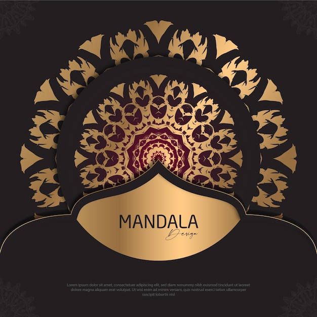 Minimal Mandala design round luxury design golden brush text