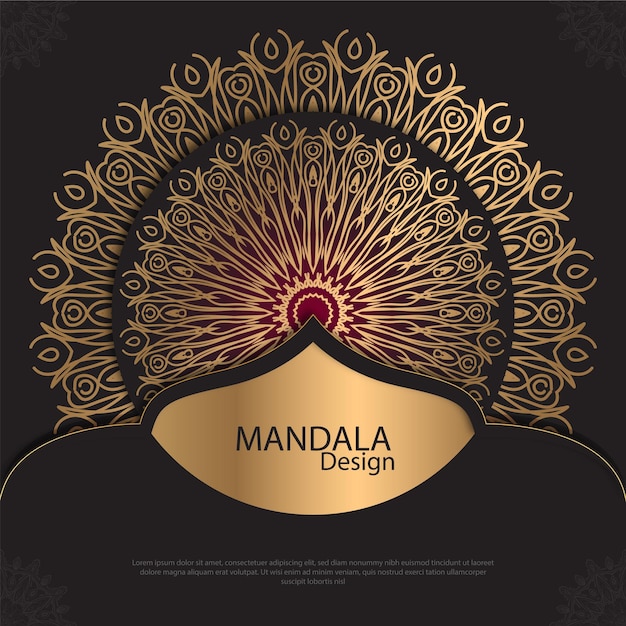 Vector minimal mandala design round luxury design golden brush text