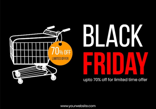 Minimal or modern black friday banner design with handmade trolley template