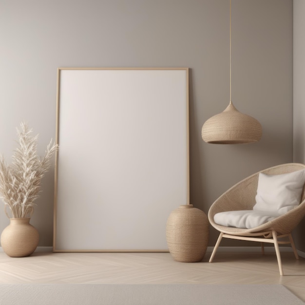 Вектор Минимальный современный интерьер скандинавской комнаты с деревянной мебелью 3d рендеринг минимальный современный