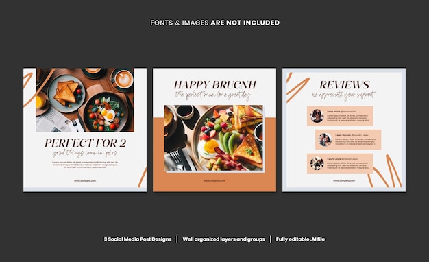 minimal modern social media post cafe restaurant design template food brunch pastel promotion