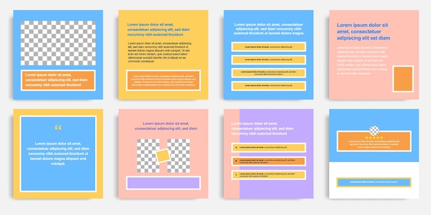 ベクトル ソーシャルメディアのポストバナーレイアウトの最小限の現代的なスタイル テンプレートパック 青い紫黄色パステル