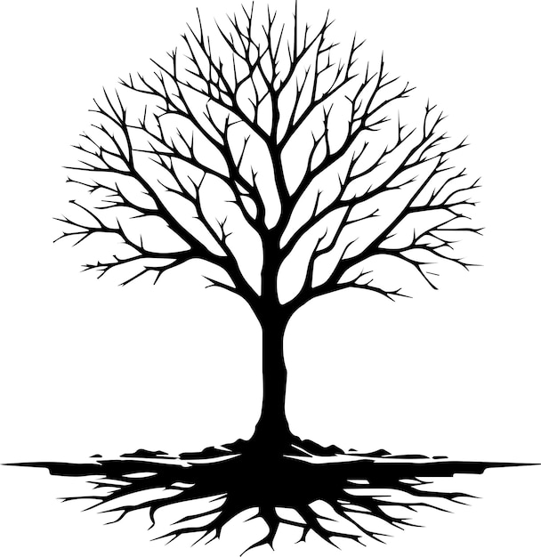 Обнаженный дерево силуэт минимальный векторный силуэт черный цвет силуэт белый фон 21
