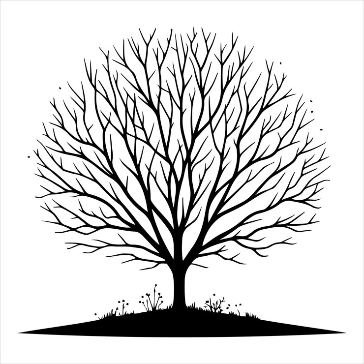 Vector minimal naked tree vector branches silhouette dead tree isolated on white background