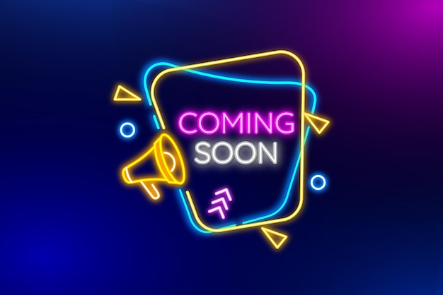 Minimal neon light glowing coming soon glowing social media post design abstract template background