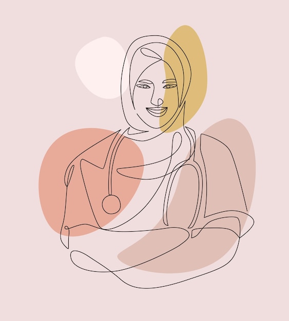 Minimal nurse and hijab design in line art style for Nurses Day