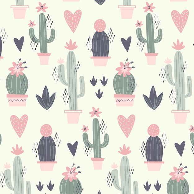 Vector minimal pattern with cactus plants