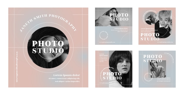 Vector minimal photography studio instagram posts pack