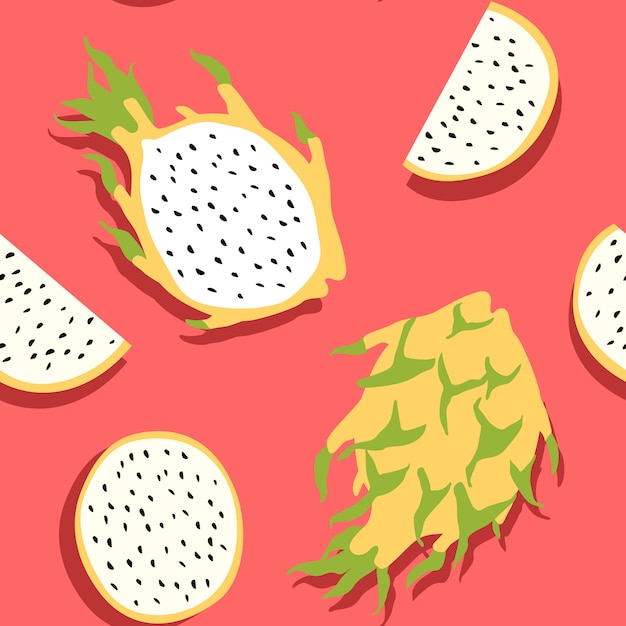  Minimal Pitaya, Yellow Dragon Fruit or Kirin Fruit Seamless Pattern, Pink & Yellow Conbination