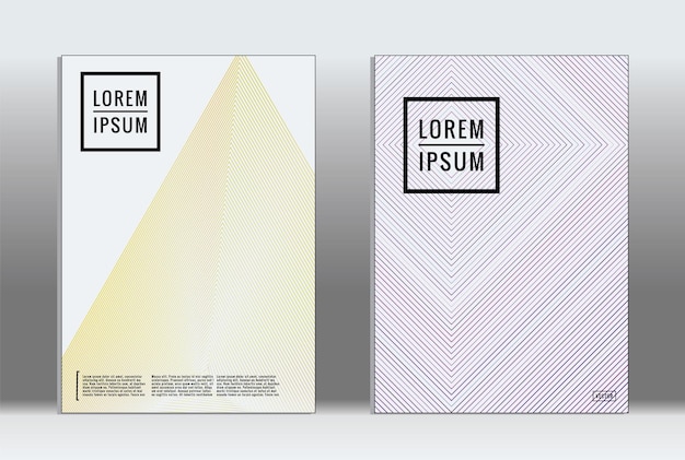 Minimal placard. Vector geometric cover. Hipster trendy report template. Set of futuristic line gradient graphic design flyers. Fashion minimal layouts. Striped placards. Retro banner design set.