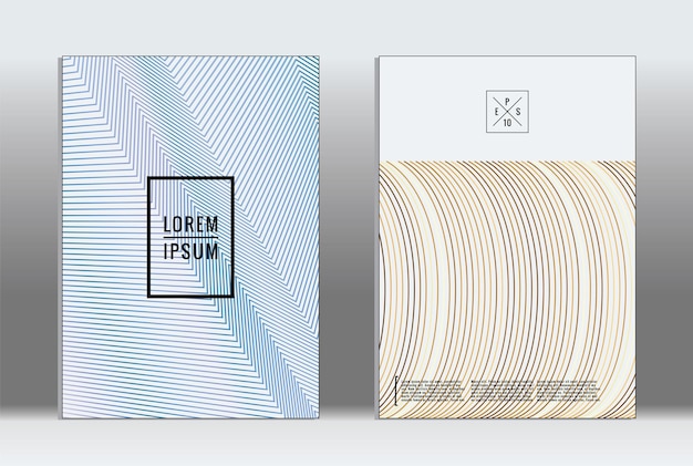 Minimal placard. Vector geometrische deksel. Hipster trendy rapport sjabloon. Set van futuristische lijn gradiënt grafisch ontwerp flyers. Mode minimale lay-outs. gestreepte placards. Retro banner design set.