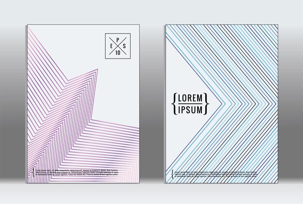 Minimal plakkaat. Vector geometrische omslag. Hipster trendy rapport sjabloon. Set van futuristische lijn gradiënt grafisch ontwerp flyers. Mode minimale lay-outs. gestreepte plakkaat. Retro banner design set.