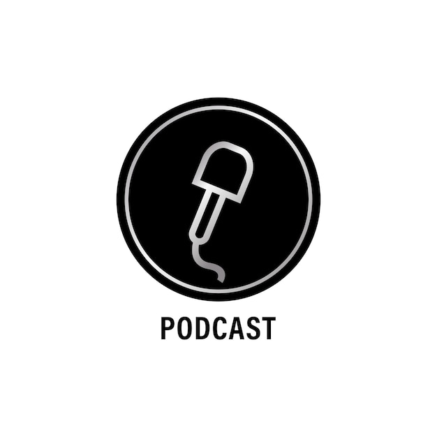 Modello di progettazione del logo podcast minimo isolato su sfondo bianco stile logo contorno argento logo pittorico semplice icona microfono illustrazione stazione radiofonica di radiodiffusione