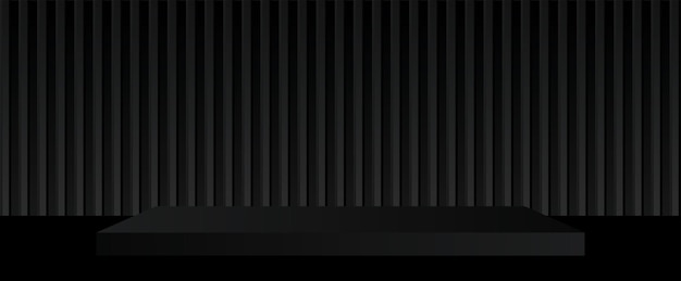 minimal product display podium with dark black corrugated wall background 3d illustration vector