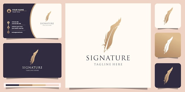 Minimal quill signature logo inspiration with premium business card luxury classic quill feather