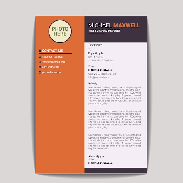 Vector minimal resume or cv cover latter design template