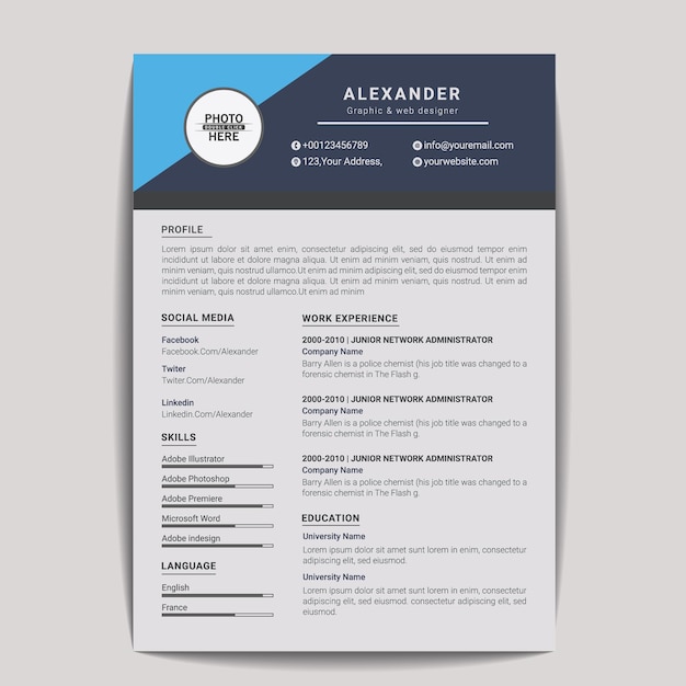 Minimal resume or cv design template