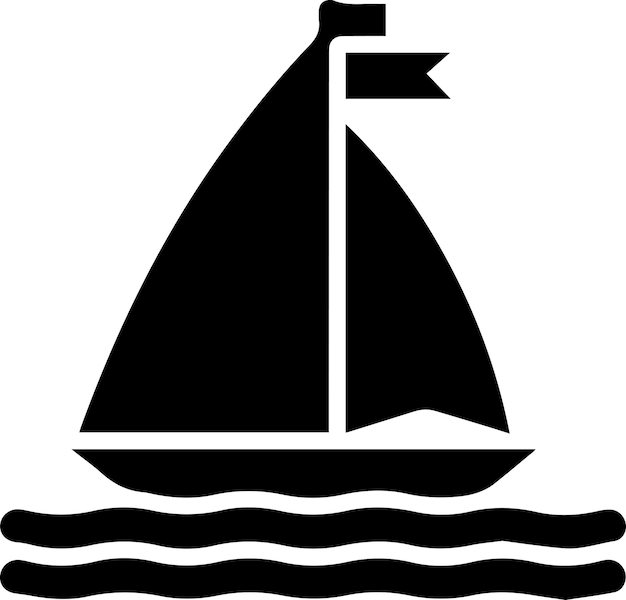 Вектор Икона парусной лодки минимальная векторная художественная иллюстрация черный цвет черный цвет силуэт белый фон 27
