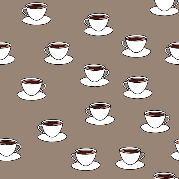 コーヒーとの最小限のシームレスパターン。ホットドリンクのカップ。
