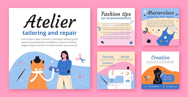 Vector minimal sewing atelier instagram posts