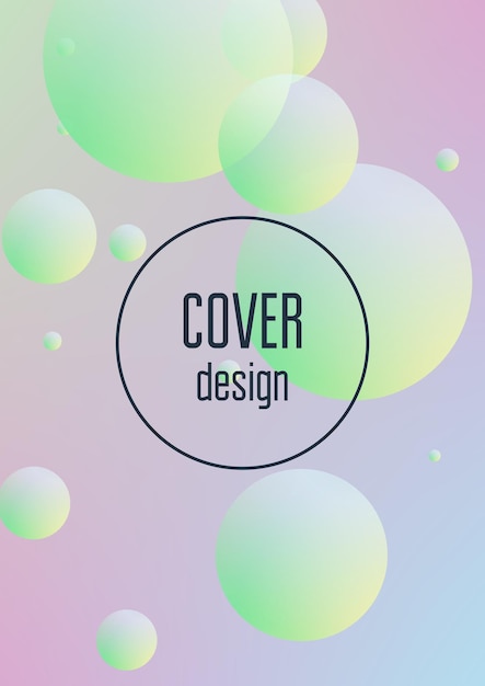 Minimal shapes cover with holographic fluid. gradient shapes on vibrant background. modern hipster template for presentation, banner, flyer, report, brochure. minimal shapes cover in neon colors.