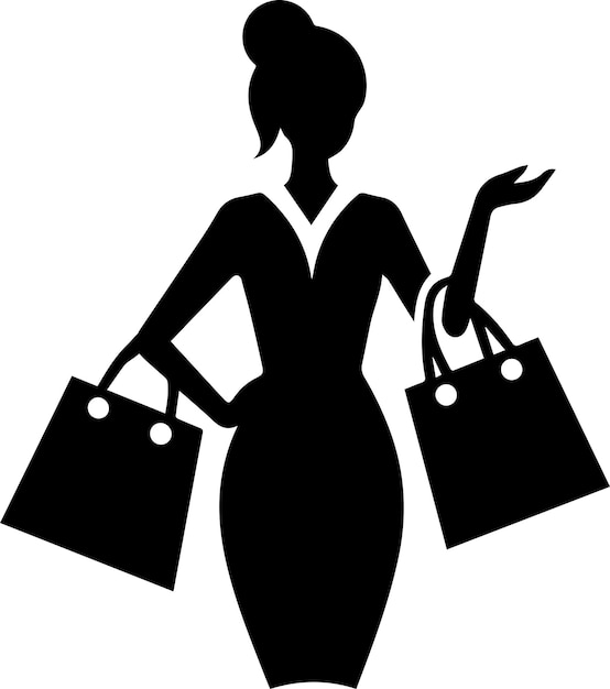 Minimal shopping woman icon vector silhouette white background fill with black 4