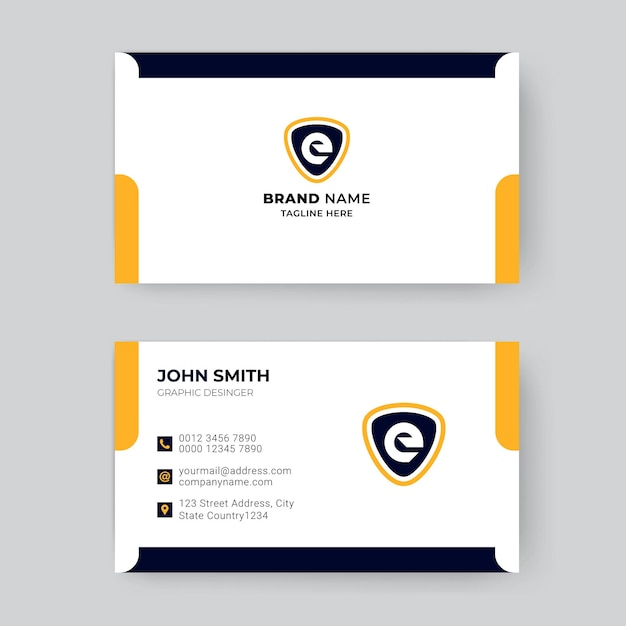 Minimal and simple business card design template in blue and yellow colour