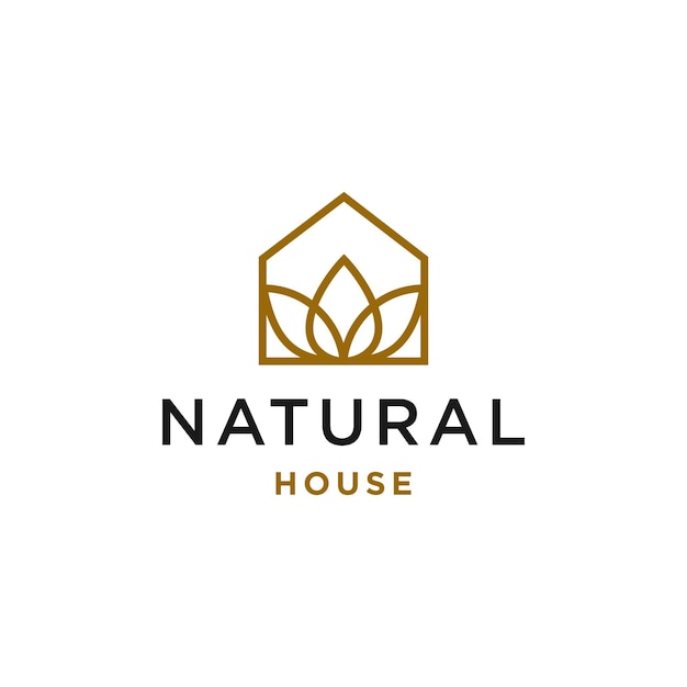 minimal and simple house icon vector logo with beautiful plant tree flower organic house