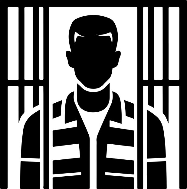 Vector minimal and simple prisoner male criminal arrested killer man in jail jailhouse inmate jail uniform black vector silhouette 10