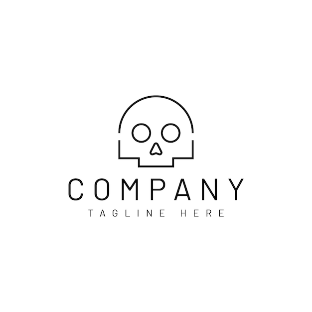 Minimal skull in trendy line art style logo design