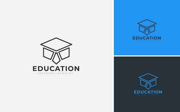 Минимальный умный дизайн логотипа образования с концепциями шляпы или кепки и галстука