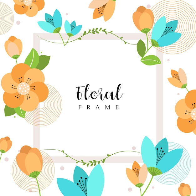 Vector minimal spring floral and leaves frame template