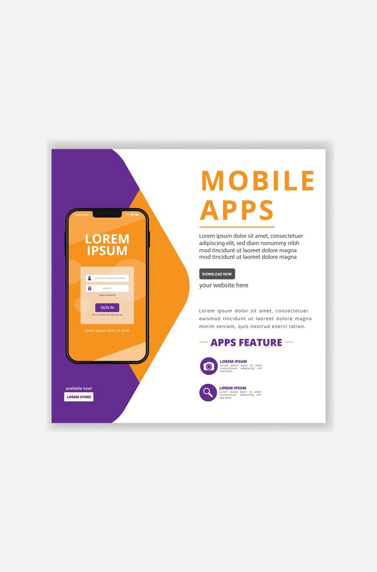 Vector minimal square mobile app promotion social media post template