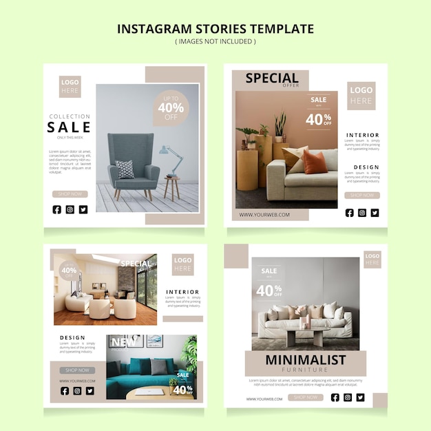 Vector minimal square social media promotion templates furniture themes