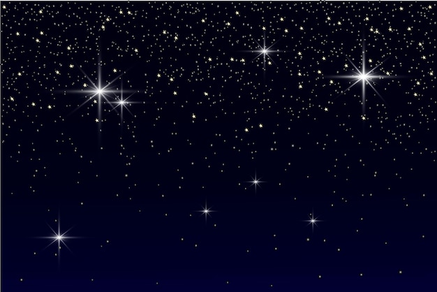 Minimal starry night sky background with small stars and shining big stars vector space background