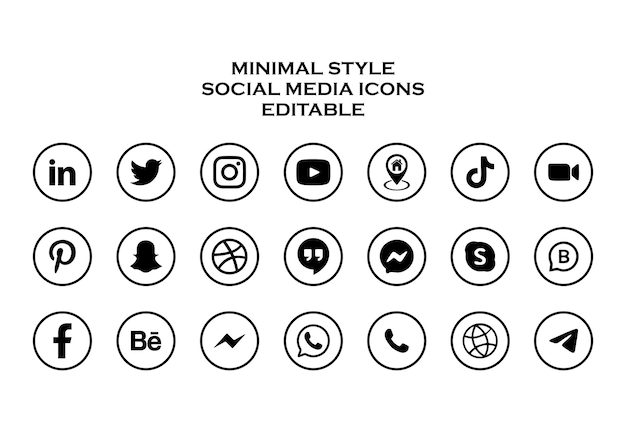 Редактируемые иконки социальных сетей в минимальном стиле