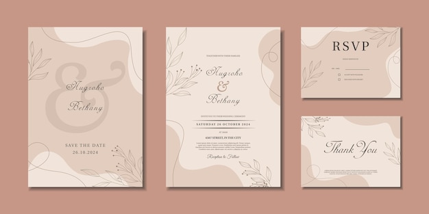 Minimal style wedding invitation template. Hand drawn simple wedding invitation