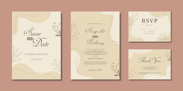 Minimal style wedding invitation template. Hand drawn simple wedding invitation