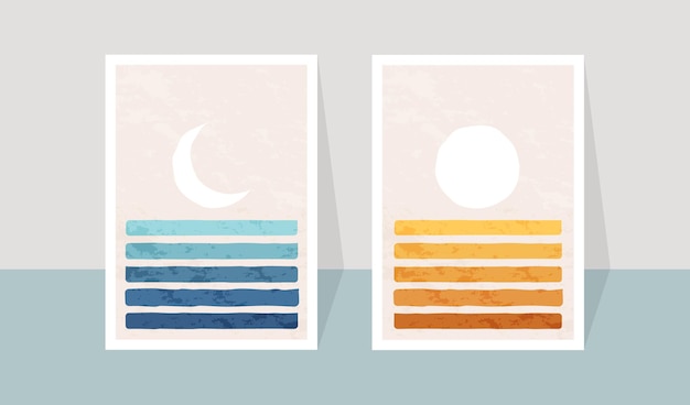 Minimal Summer Sunset and night Art Poster by Modern Tropical