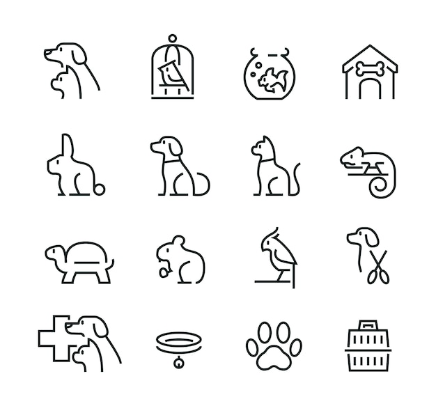 Vector minimal thin line pet icon set