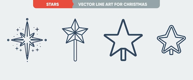 Minimal Thin Line Web Icon Set Kerstboom Star Outline Icons Eenvoudige Vector voor Kerstmis en N