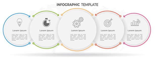 최소 타임 라인 서클 infographic 템플릿 5 옵션 또는 단계.