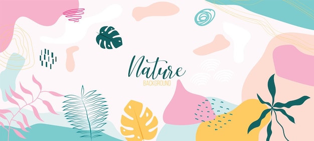 Minimal trendy style nature leaf organic shapes pattern with copy space for text design