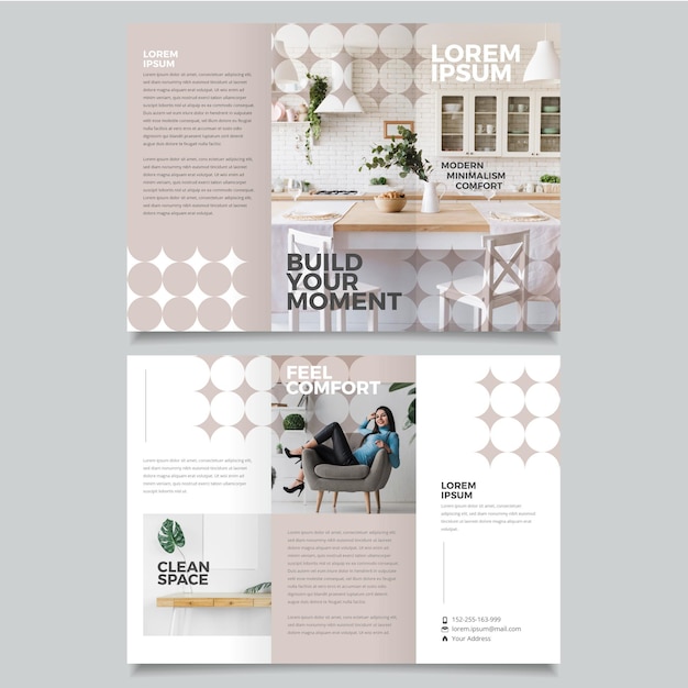 Vector minimal trifold brochure template with photo