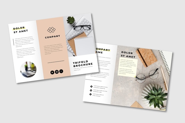 Vector minimal trifold brochure with succulent plants