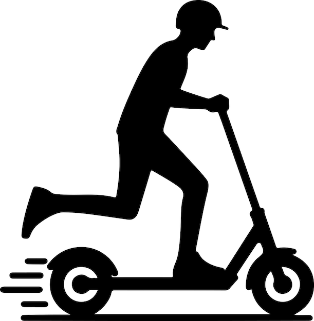 Vector minimal two wheeled kick scooter with raider vector silhouette black color silhouette white background 7